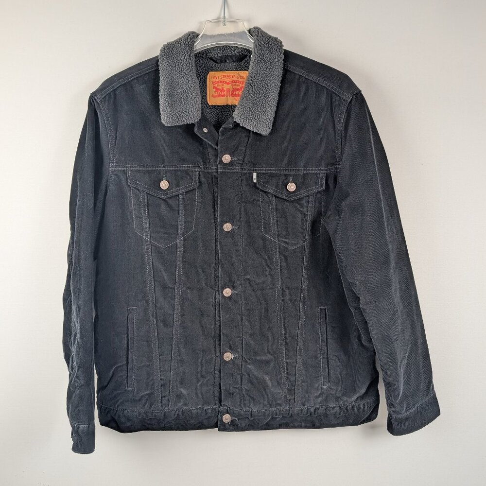 Levis Sherpa Trucker Jacket Corduroy Black Like New  - men's XXL